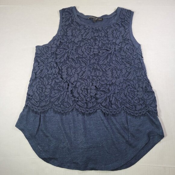 Generation Love Navy Blue Linen Blend Sleeveless Lace Overlay Top Size S - Picture 1 of 6